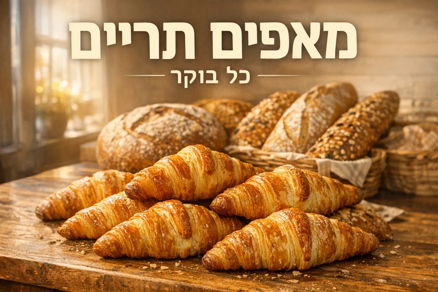 פוסטר מאפייה עם טעות עברית: תריים במקום טריים